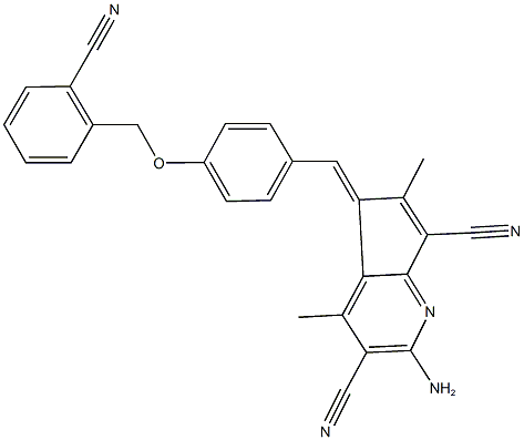 2-amino-5-{4-[(2-cyanobenzyl)oxy]benzylidene}-4,6-dimethyl-5H-cyclopenta[b]pyridine-3,7-dicarbonitrile Structure