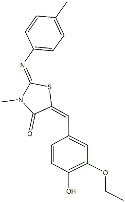 5-(3-ethoxy-4-hydroxybenzylidene)-3-methyl-2-[(4-methylphenyl)imino]-1,3-thiazolidin-4-one Structure