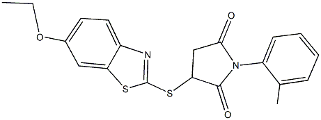 3-[(6-ethoxy-1,3-benzothiazol-2-yl)sulfanyl]-1-(2-methylphenyl)-2,5-pyrrolidinedione Structure