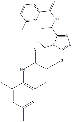 N-[1-(4-ethyl-5-{[2-(mesitylamino)-2-oxoethyl]thio}-4H-1,2,4-triazol-3-yl)ethyl]-3-methylbenzamide 구조식 이미지