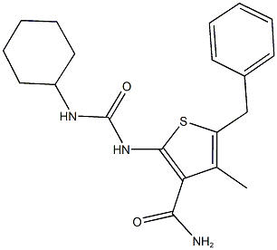 5-benzyl-2-{[(cyclohexylamino)carbonyl]amino}-4-methyl-3-thiophenecarboxamide 구조식 이미지