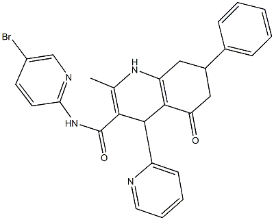 N-(5-bromopyridin-2-yl)-2-methyl-5-oxo-7-phenyl-4-pyridin-2-yl-1,4,5,6,7,8-hexahydroquinoline-3-carboxamide 구조식 이미지