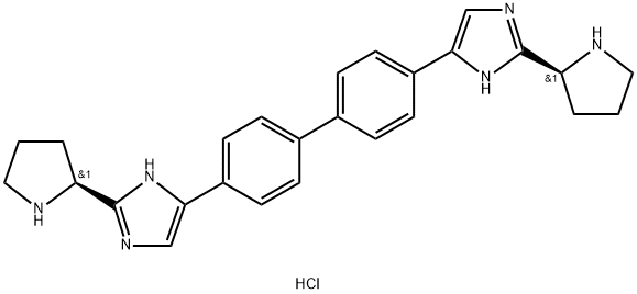 1H-IMidazole, 5,5'-[1,1'-biphenyl]-4,4'-diylbis[2-(2S)-2-pyrrolidinyl-, hydrochloride (1:4) Structure