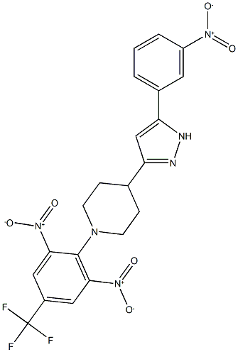 1-[2,6-dinitro-4-(trifluoromethyl)phenyl]-4-[5-(3-nitrophenyl)-1H-pyrazol-3-yl]piperidine Structure