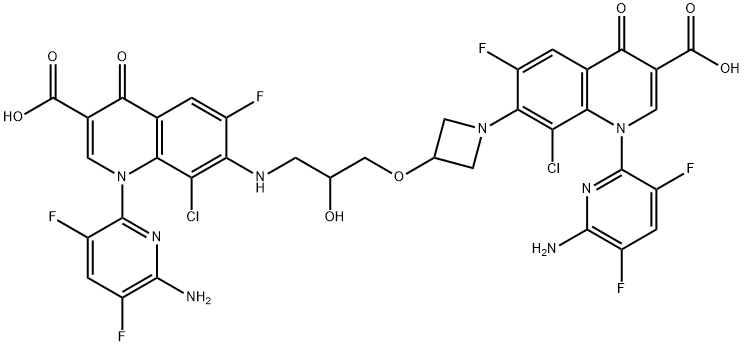 3-quinolinecarboxylic acid, 1-(6-amino-3,5-difluoro-2-pyridinyl)-7-[3-[3-[[1-(6-amino-3,5-difluoro-2-pyridinyl)-3-carboxy-8-chloro-6-fluoro-1,4-dihydro-4-oxo-7-quinolinyl]amino]-2-hydroxypropoxy]-1-azetidinyl]-8- 구조식 이미지