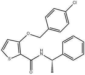 3-[(4-Chlorophenyl)methoxy]-N-[(1S)-1-phenylethyl]thiophene-2-carboxamide 구조식 이미지