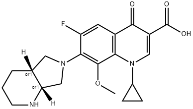 3-Quinolinecarboxylic acid, 1-cyclopropyl-6-fluoro-1,4-dihydro-8-Methoxy-7-[(4aR,7aR)-octahydro-6H-pyrrolo[3,4-b]pyridin-6-yl]-4-oxo-, rel- 구조식 이미지