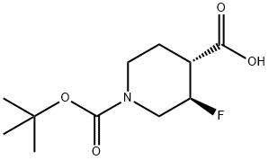 (3,4)-Trans-1-(tert-butoxycarbonyl)-3-fluoropiperidine-4-carboxylic acid raceMate Structure