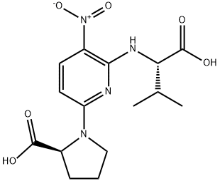 (2S)-1-{6-[(1-carboxy-2-methylpropyl)amino]-5-nitropyridin-2-yl}pyrrolidine-2-carboxylic acid Structure