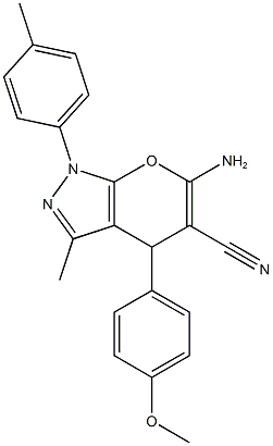 6-amino-4-(4-methoxyphenyl)-3-methyl-1-(4-methylphenyl)-1,4-dihydropyrano[2,3-c]pyrazole-5-carbonitrile Structure