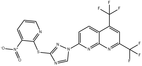 1,8-Naphthyridine,7-[3-[(3-nitro-2-pyridinyl)thio]-1H-1,2,4-triazol-1-yl]-2,4-bis(trifluoromethyl)-(9CI) 구조식 이미지