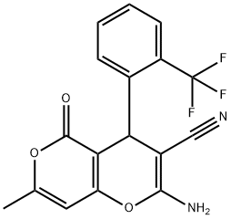2-amino-7-methyl-5-oxo-4-[2-(trifluoromethyl)phenyl]-4H,5H-pyrano[4,3-b]pyran-3-carbonitrile 구조식 이미지