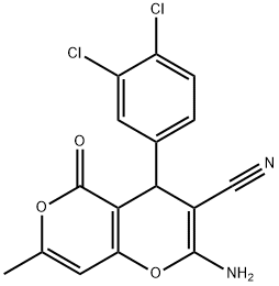 2-amino-4-(3,4-dichlorophenyl)-7-methyl-5-oxo-4H,5H-pyrano[4,3-b]pyran-3-carbonitrile Structure