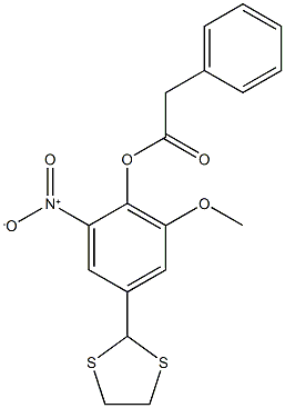 4-(1,3-dithiolan-2-yl)-2-methoxy-6-nitrophenyl 2-phenylacetate 구조식 이미지