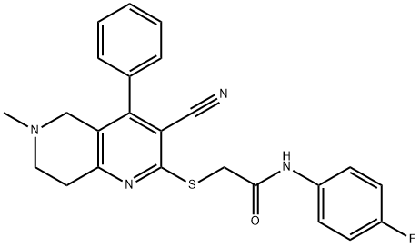 2-[(3-cyano-6-methyl-4-phenyl-5,6,7,8-tetrahydro[1,6]naphthyridin-2-yl)sulfanyl]-N-(4-fluorophenyl)acetamide Structure