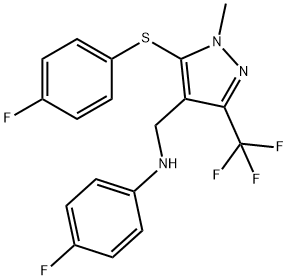 4-fluoro-N-{[5-[(4-fluorophenyl)sulfanyl]-1-methyl-3-(trifluoromethyl)-1H-pyrazol-4-yl]methyl}aniline 구조식 이미지