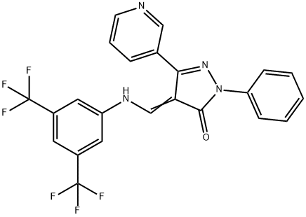 (4Z)-4-({[3,5-bis(trifluoromethyl)phenyl]amino}methylidene)-1-phenyl-3-(pyridin-3-yl)-4,5-dihydro-1H-pyrazol-5-one Structure