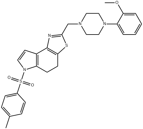 1-(2-methoxyphenyl)-4-{[6-(4-methylbenzenesulfonyl)-4H,5H,6H-[1,3]thiazolo[4,5-e]indol-2-yl]methyl}piperazine Structure