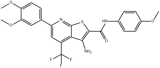 3-amino-6-(3,4-dimethoxyphenyl)-N-(4-methoxyphenyl)-4-(trifluoromethyl)thieno[2,3-b]pyridine-2-carboxamide 구조식 이미지