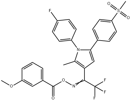 (Z)-{2,2,2-trifluoro-1-[1-(4-fluorophenyl)-5-(4-methanesulfonylphenyl)-2-methyl-1H-pyrrol-3-yl]ethylidene}amino 3-methoxybenzoate 구조식 이미지