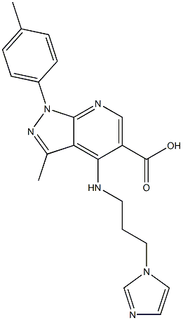 4-{[3-(1H-imidazol-1-yl)propyl]amino}-3-methyl-1-(4-methylphenyl)-1H-pyrazolo[3,4-b]pyridine-5-carboxylic acid 구조식 이미지