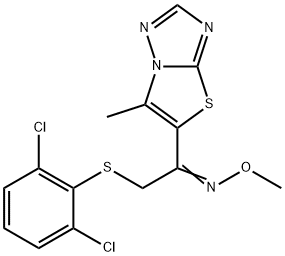 (E)-{2-[(2,6-dichlorophenyl)sulfanyl]-1-{6-methyl-[1,2,4]triazolo[3,2-b][1,3]thiazol-5-yl}ethylidene}(methoxy)amine 구조식 이미지