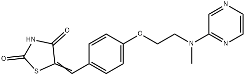 (5E)-5-[(4-{2-[methyl(pyrazin-2-yl)amino]ethoxy}phenyl)methylidene]-1,3-thiazolidine-2,4-dione 구조식 이미지