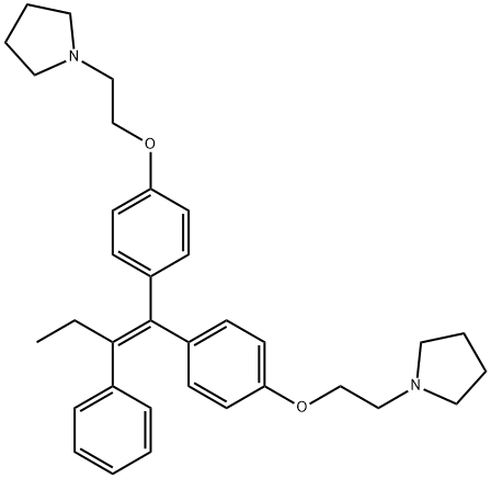 1,1′-[(2-Phenyl-1-buten-1-ylidene)bis(4,1-phenyleneoxy-2,1-ethanediyl)]bis-pyrrolidine 구조식 이미지