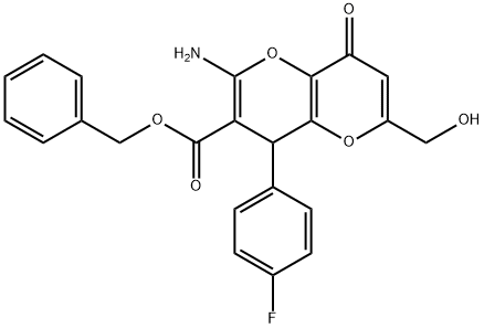 benzyl 2-amino-4-(4-fluorophenyl)-6-(hydroxymethyl)-8-oxo-4,8-dihydropyrano[3,2-b]pyran-3-carboxylate 구조식 이미지