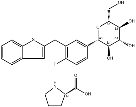 L-Proline compd. with (1S)-1,5-anhydro-1-C-[3-(benzo[b]thien-2-ylmethyl)-4-fluorophenyl]-D-glucitol (1:1) 구조식 이미지