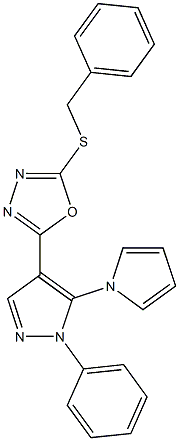 2-(benzylsulfanyl)-5-[1-phenyl-5-(1H-pyrrol-1-yl)-1H-pyrazol-4-yl]-1,3,4-oxadiazole 구조식 이미지