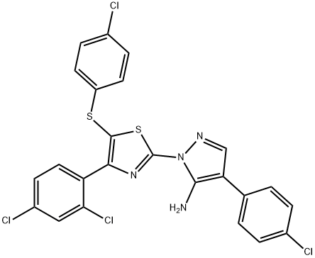 4-(4-chlorophenyl)-1-[5-[(4-chlorophenyl)sulfanyl]-4-(2,4-dichlorophenyl)-1,3-thiazol-2-yl]-1H-pyrazol-5-amine Structure