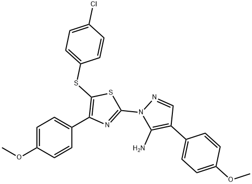 1-[5-[(4-chlorophenyl)sulfanyl]-4-(4-methoxyphenyl)-1,3-thiazol-2-yl]-4-(4-methoxyphenyl)-1H-pyrazol-5-amine Structure