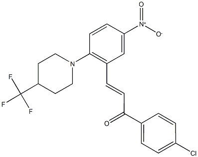 (2E)-1-(4-chlorophenyl)-3-{5-nitro-2-[4-(trifluoromethyl)piperidin-1-yl]phenyl}prop-2-en-1-one Structure