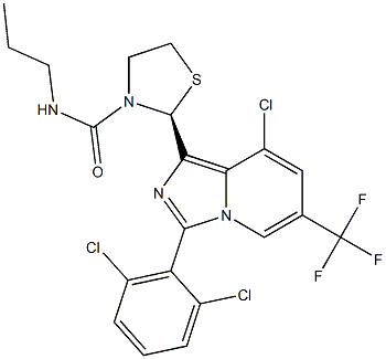 (2S)-2-[8-chloro-3-(2,6-dichlorophenyl)-6-(trifluoromethyl)imidazo[1,5-a]pyridin-1-yl]-N-propyl-1,3-thiazolidine-3-carboxamide 구조식 이미지