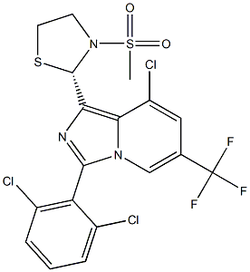 (2S)-2-[8-chloro-3-(2,6-dichlorophenyl)-6-(trifluoromethyl)imidazo[1,5-a]pyridin-1-yl]-3-methanesulfonyl-1,3-thiazolidine 구조식 이미지