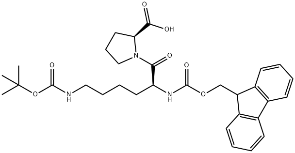 (9H-Fluoren-9-yl)MethOxy]Carbonyl Lys(Boc)-Pro-OH Structure