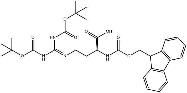 Fmoc-L-Norarginine(Boc)2-OH, (S)-N-alpha-(9-Fluorenylmethyloxycarbonyl)-N,N-bis-t-butyloxycarbonyl-2-amino-4-guanidino-butyric acid Structure