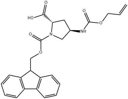 (2R,4R)-4-Alloc-aMino-1-FMoc-Pyrrolidine-2-carboxylic acid Structure