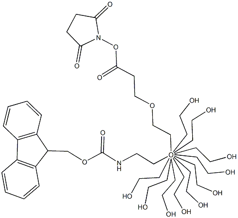 O-[2-(Fmoc-amino)-ethyl]-Oμ-[3-(N-succinimidyloxy)-3-oxopropyl]polyethylene  glycol  3000 구조식 이미지