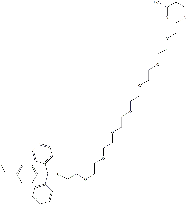 alpha-(4-Methoxytrityl)thio-octa(ethylene glycol)-omega-propionic acid 구조식 이미지