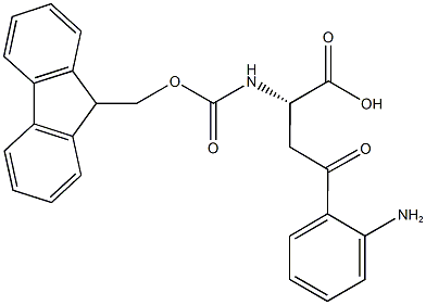 N-alpha-(9-Fluorenylmethyloxycarbonyl)-beta-anthraniloyl-L-alanine, (S)-2-(9-Fluorenylmethyloxycarbonylamino)-4-(2-aminophenyl)-4-oxobutanoic acid 구조식 이미지