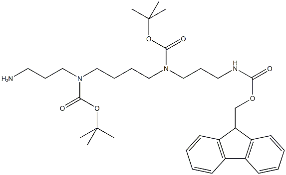 N2,N3-Bis-(t-butyloxycarbonyl)-N4-(9-fluorenylmethyloxycarbonyl)-1,5,10,14-tetra-aza-quatrodecan hydrochloride Structure