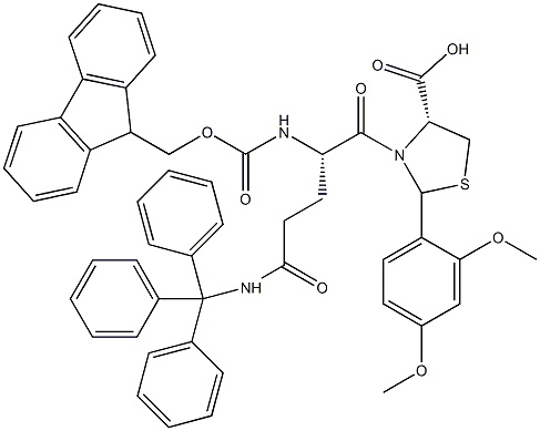 Fmoc-L-Gln(Trt)-L-Cys[PSI(Dmp,H)pro]-OH Structure