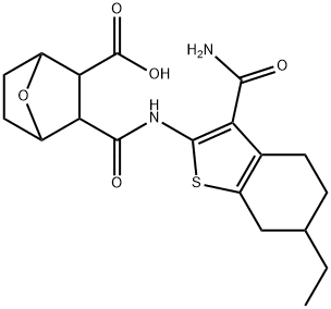 2-[(3-carbamoyl-6-ethyl-4,5,6,7-tetrahydro-1-benzothiophen-2-yl)carbamoyl]-7-oxabicyclo[2.2.1]heptane-3-carboxylic acid 구조식 이미지