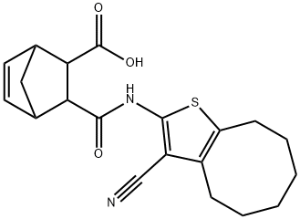 2-[(3-cyano-4,5,6,7,8,9-hexahydrocycloocta[b]thiophen-2-yl)carbamoyl]bicyclo[2.2.1]hept-5-ene-3-carboxylic acid Structure