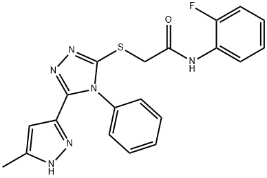 N-(2-fluorophenyl)-2-[[5-(5-methyl-1H-pyrazol-3-yl)-4-phenyl-1,2,4-triazol-3-yl]sulfanyl]acetamide 구조식 이미지
