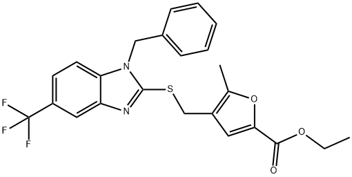 ethyl 4-[[1-benzyl-5-(trifluoromethyl)benzimidazol-2-yl]sulfanylmethyl]-5-methylfuran-2-carboxylate Structure