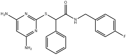 2-(4,6-diaminopyrimidin-2-yl)sulfanyl-N-[(4-fluorophenyl)methyl]-2-phenylacetamide 구조식 이미지