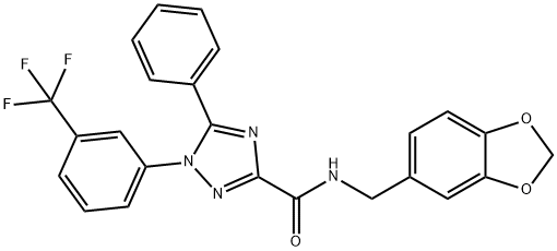 N-(1,3-benzodioxol-5-ylmethyl)-5-phenyl-1-[3-(trifluoromethyl)phenyl]-1,2,4-triazole-3-carboxamide 구조식 이미지